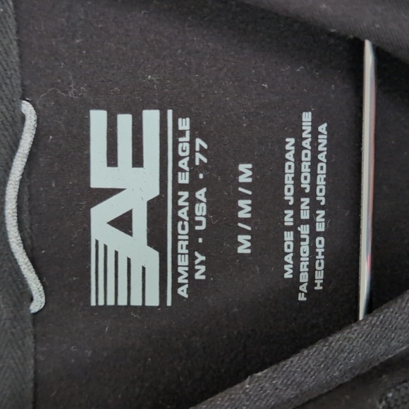 American Eagle Black Athletic Hooded Sweatshirt Hoodie Zip Pockets Size Medium - Picture 2 of 7